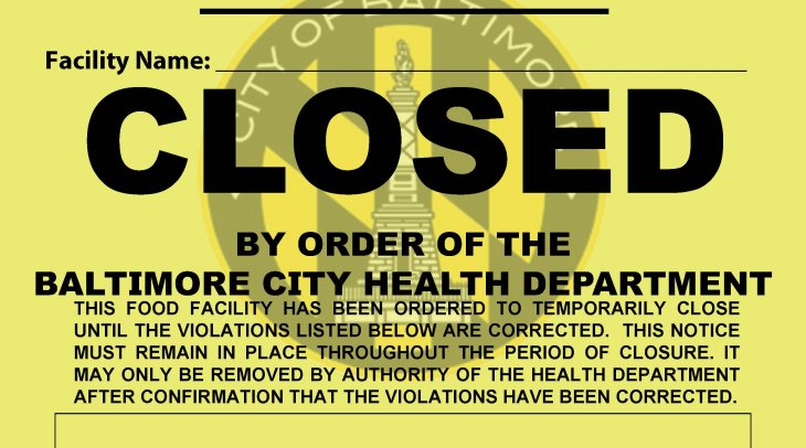 Recent Food Establishment Closures Baltimore City Health Department